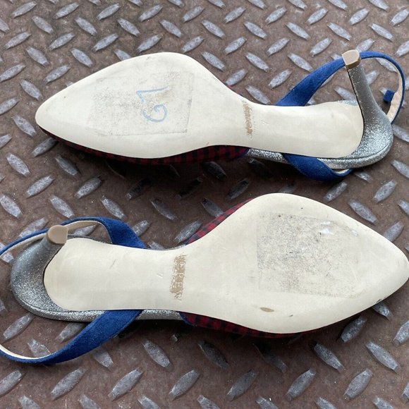 J. Crew Wonen Heel Pump Sandal Shoes Red Plaid Fabric Upper Shoes Size 7 - Picture 8 of 11